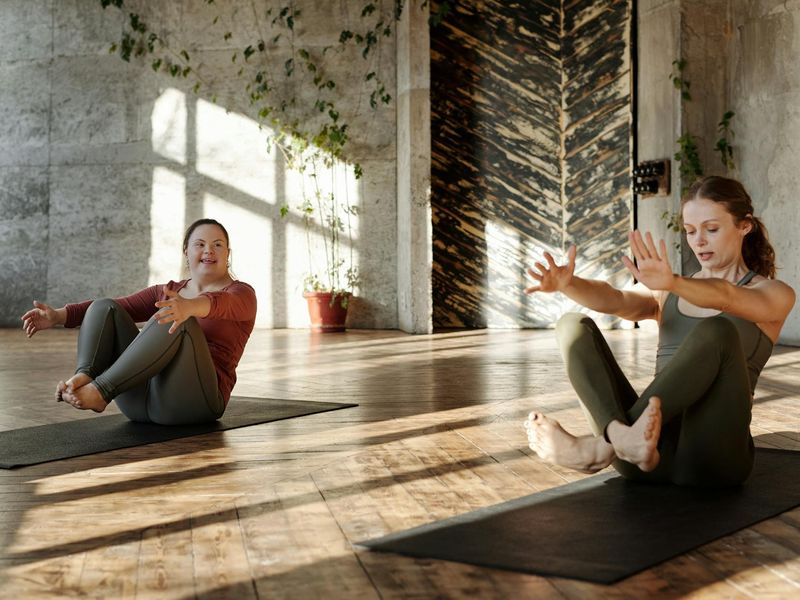 Minimalist yoga space with morning light